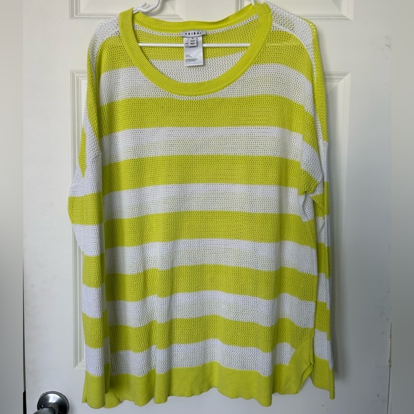 Tribal Light‎ Weight Open Stitch Bright Yellow and White Stripe Sweater - Picture 1 of 6